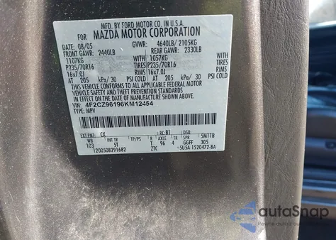 2006 Mazda Tribute S z USA, uszkodzony, nr VIN 4F2CZ96196KM12454